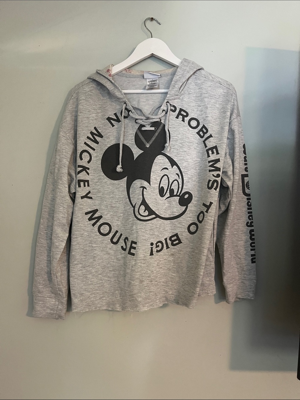 Disney Gray Mickey Mouse Lace-Up Hoodie Sweatshirt for Kids